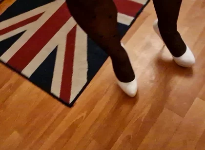 Sexy Trio of High Heels, I Secretly Walk in Their Pantyhose and Play with the Heels