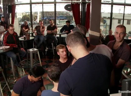 Muscle stud uses and fucks his boy in front of a horny lunch crowd.