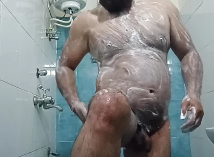 Indian Nude Daddy Enjoying a Hot Shower and Showing off His Wet Body