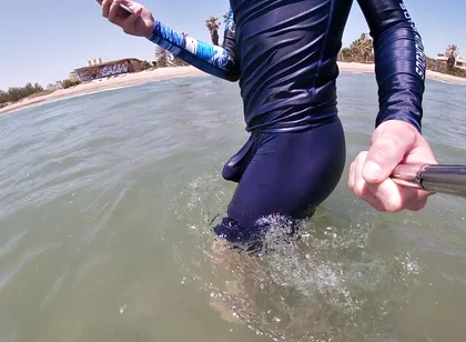 Surfer Gets Erect in His Lycra for the Pleasure of the People