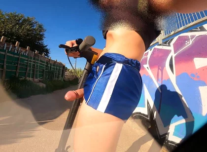 Eccentric Boy Masturbates with His Scooter and Shows His Cock to the Entire Neighborhood