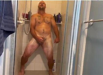 Muscular Dilf Jacking His Fat Cock In The Shower And Fingering His Asshole To Help Him Nut!!!!