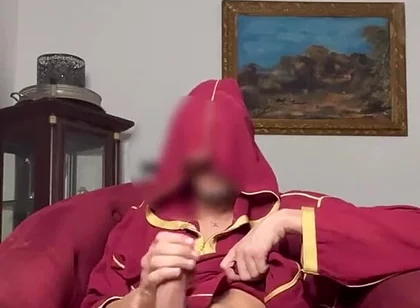 Arab Guy Wearing Jellaba Showing off and Edging His Fat Muslim Dick Before Cumming