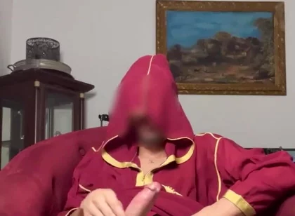 Arab Guy Wearing Jellaba Showing off and Edging His Fat Muslim Dick Before Cumming