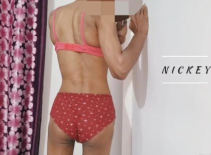 Skinny Sissy Enjoying in Bra and Pantie
