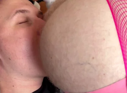 My pretty femboy in fishnets throatfucked like a champ