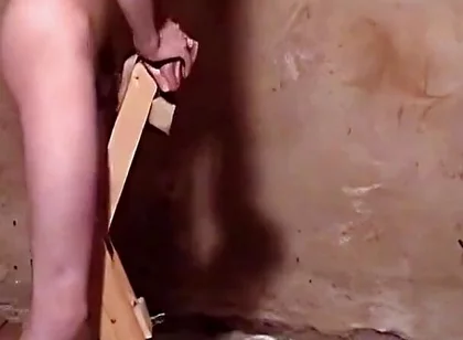 Fleshlight Stand Fuck with Wooden Anal Plug Masturbation