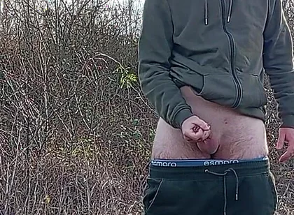 Outdoor Solo Man Pissing and Handjob