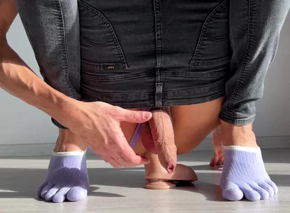 Riding a Dildo in Jeans and Socks