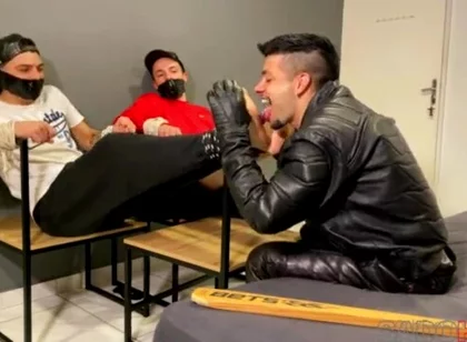 Tickle with tongue leather biker
