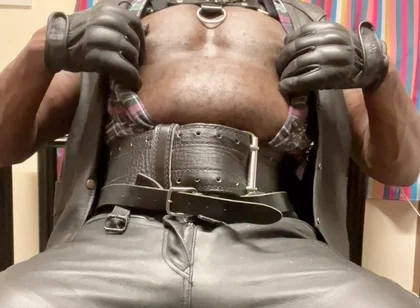 Black Muscle Leather Tit Pump and Play