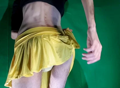 Pale Yellow Thong Under Yellow Skirt