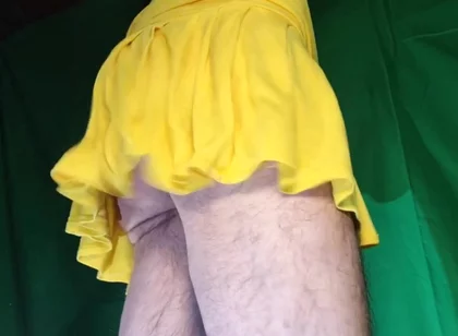 Tiny Yellow Plaid Thong Under Yellow Skirt
