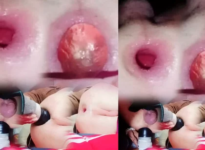 The Young Man's Big Ass Even Tries to Shove a Bottle of Yogurt Into His Little Butt.
