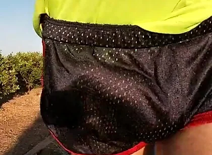 Tight Shiny Sport Shorts Bulging Routine (freeballing Outdoors)