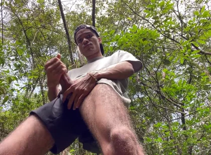 Enjoying Handjob Outdoors