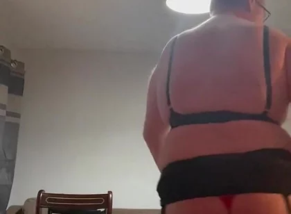 Dirty Gay Crossdresser Love It with Black Bra on