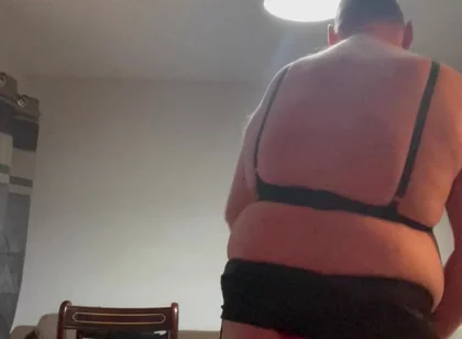 Dirty Gay Crossdresser Love It with Black Bra on