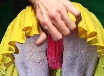Red Lacy Panties Under Yellow Skirt
