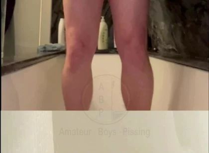 Amateur Guy Pissing in the Bathtub After Desperation, and Wetting His Undies