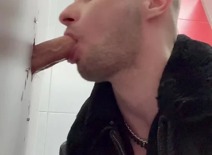 Chav Scally Boy Sucks Big Dick Glory Hole in Public Toilet
