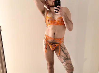 Hairy Sissy Muscle Man in Lingerie and Heels Sensual Striptease, Edging, Wanking, Fingering and Foot Play