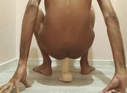 Dirty Gay Boy Taking a Huge Cock Dildo in His Asshole and Moaning Hard