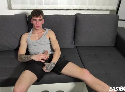 Arousing Skinny Boy With Abs Shows His Knob