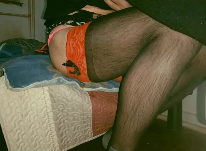 Pretty Little Ass Beauty Sissy Doing Anal Anf Gape Dildo with Chains and a Jewel Padlock on the Thong
