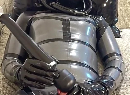 Latex Alien Enjoying with the Vibrator