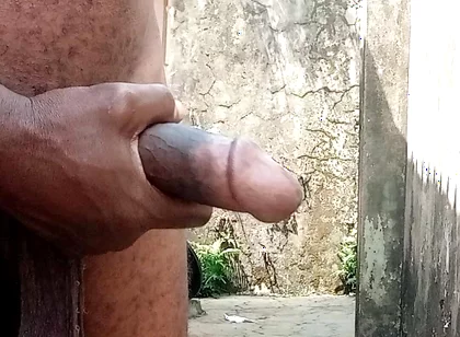 Outdoor Display of Huge Black Cock, Masturbating with Huge Cum