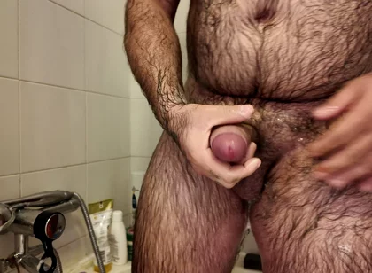 Hairy Bear Jerks off in the Bathroom and Cums