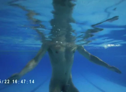 Indoor Public Pool Solo Uncut Nude Fit Man Swimming