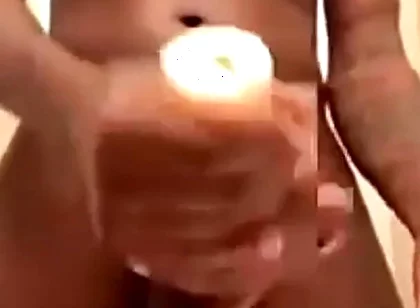 Stroking my hard big dick with torch