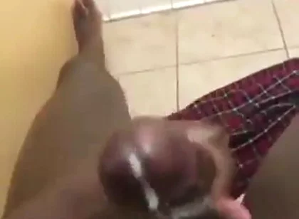 Stroking my big black cock in bathroom massive cumshot