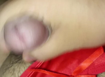 Cumming Im Wife's Red Silky Thong for the 5th Time!