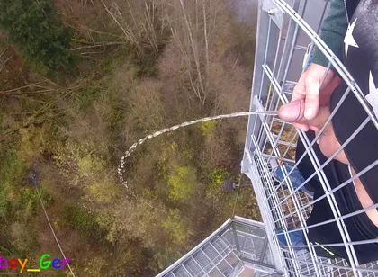 I Pee Outside From a Very Public Observation Tower and Then Masturbate My Penis, and My Balls Are Fat.