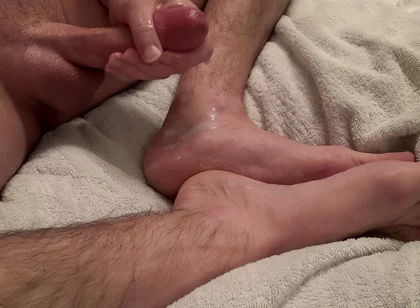 Straight Guy Blasts Thick Ropes of Cum All Over His Smooth Feet Close-up