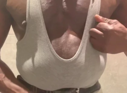 Black Muscle Stepdad Revealing Singlet Bate Cum Post Gym Shower