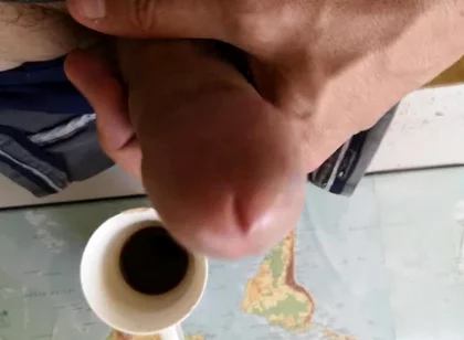 Hot Guy Jerking off to Put Some Milk in His Coffee
