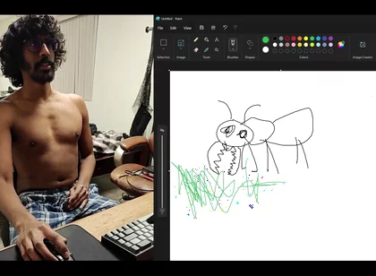 Sharing My Computer Screen as I Attempt to Draw an Ant While Stroking My Cock