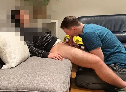 Straight Young Hairy Twink Cums After Edging and Getting Sucked on the Couch