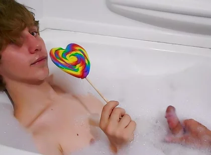 Age play handjob in the bathtub