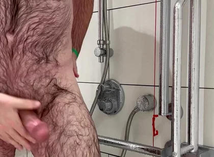 Thick cock and hairy arse shower