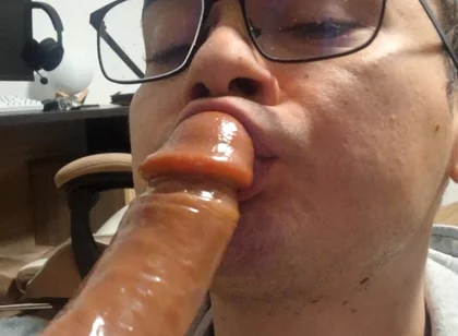 College Boy Sucks Stepdaddy's Cock Until He Cums in His Mouth (dildo)