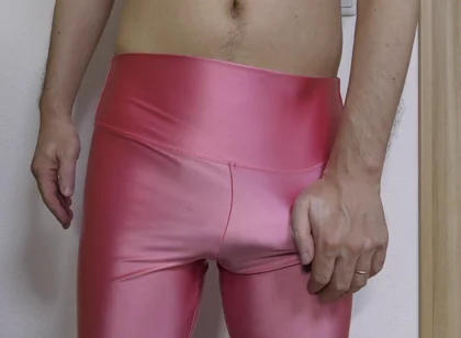 Masturbation with Satin Pink Leggings