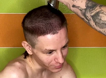Alex Cuts Naked Evgeny's Hair in the Bathtub!