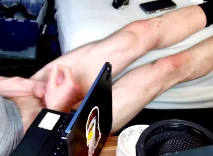 Jerk off with Feet on Bed with Socks Pulled to Calves as I Bust Grunting Hard in Chair
