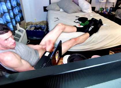 Jerk off with Feet on Bed with Socks Pulled to Calves as I Bust Grunting Hard in Chair