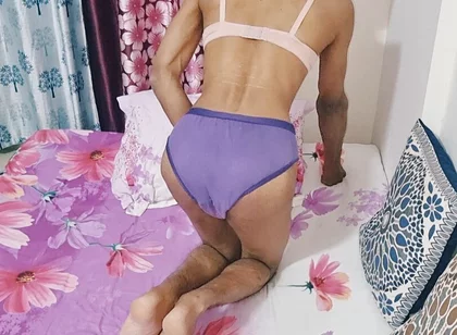 Horny Indian Teen Femboy Wearing His Stepmom's Cute Panties and Bra